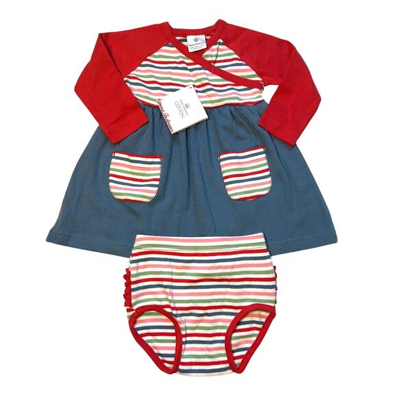 NWT Hanna Andersson Organic Striped Dress & Bloomers Set 70 - Picture 1 of 5
